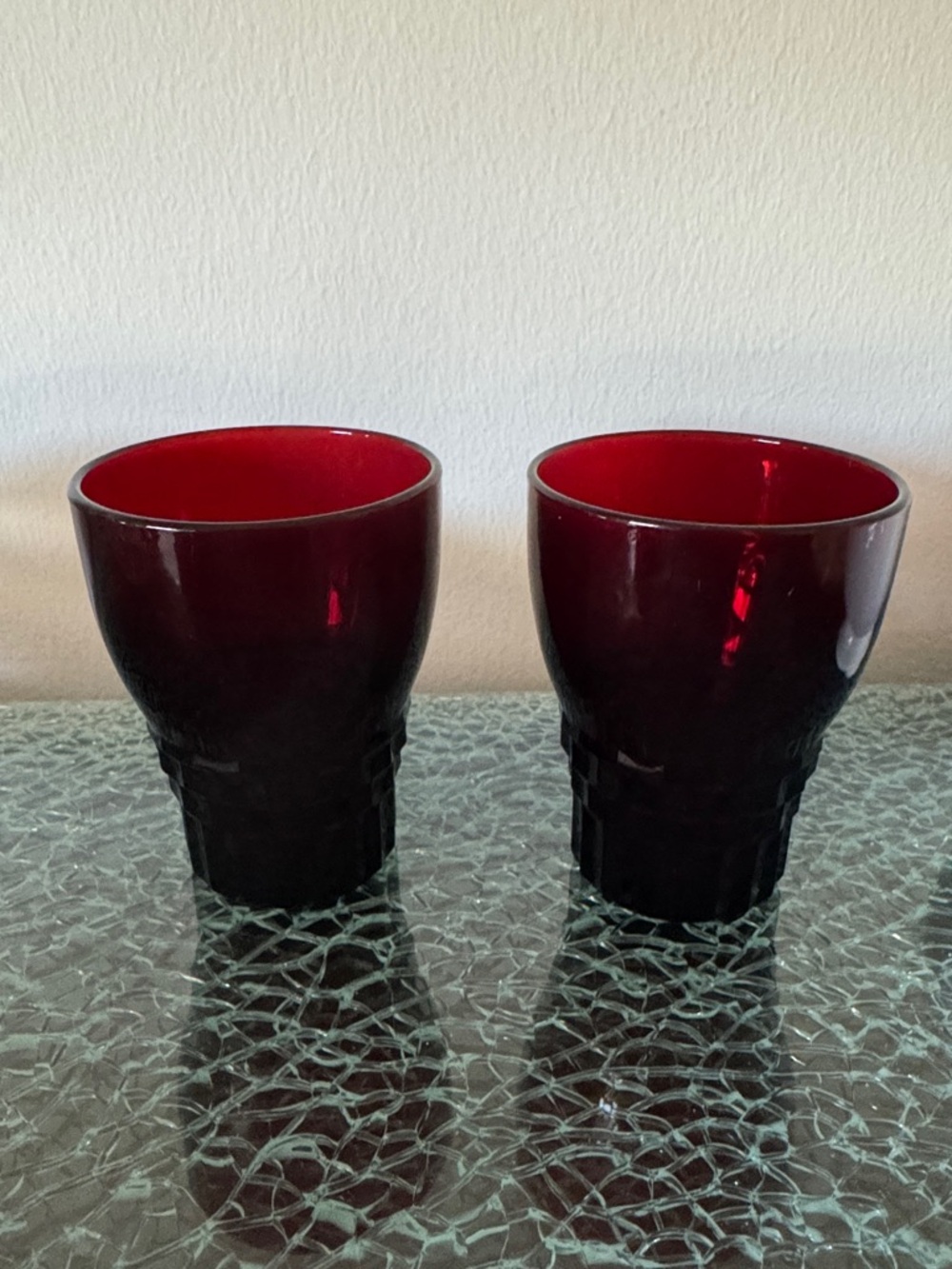 Set of 2 Red Glass Tea Light Holders